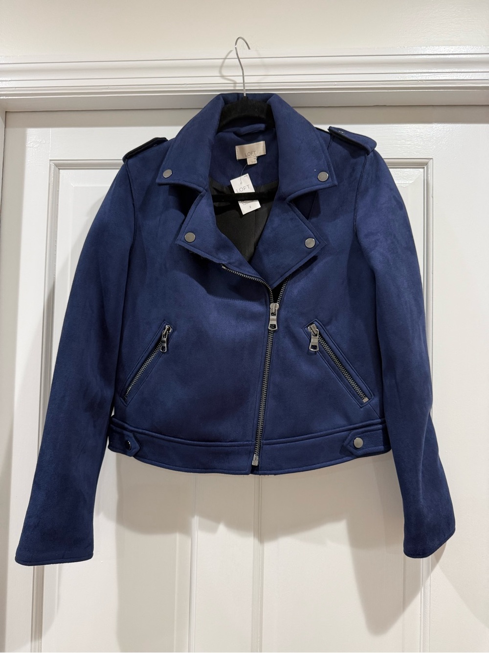 LOFT Navy Suede-Look Moto Jacket